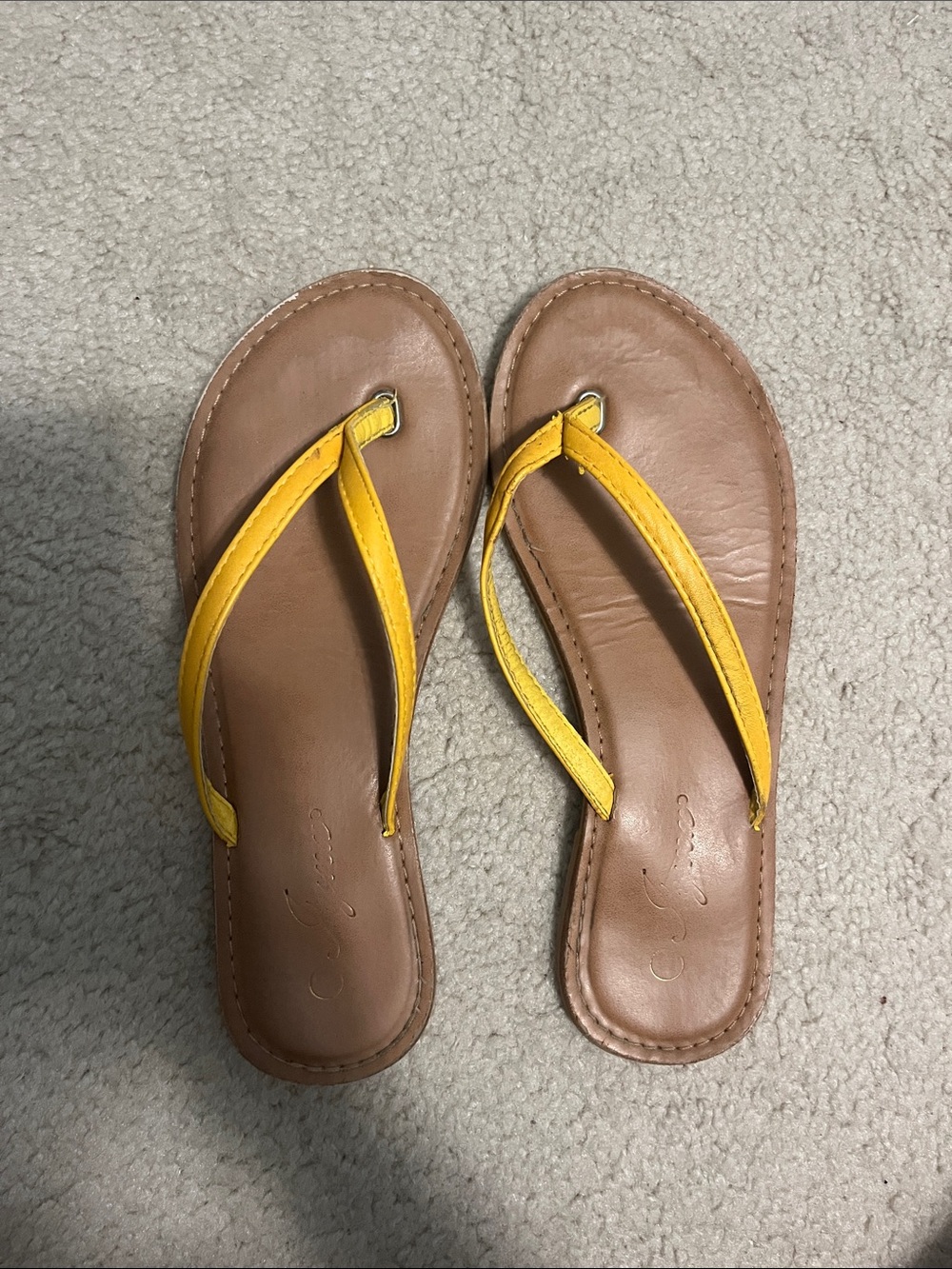 Women’s Yellow Strap Flip Sandals with Tan Footbed